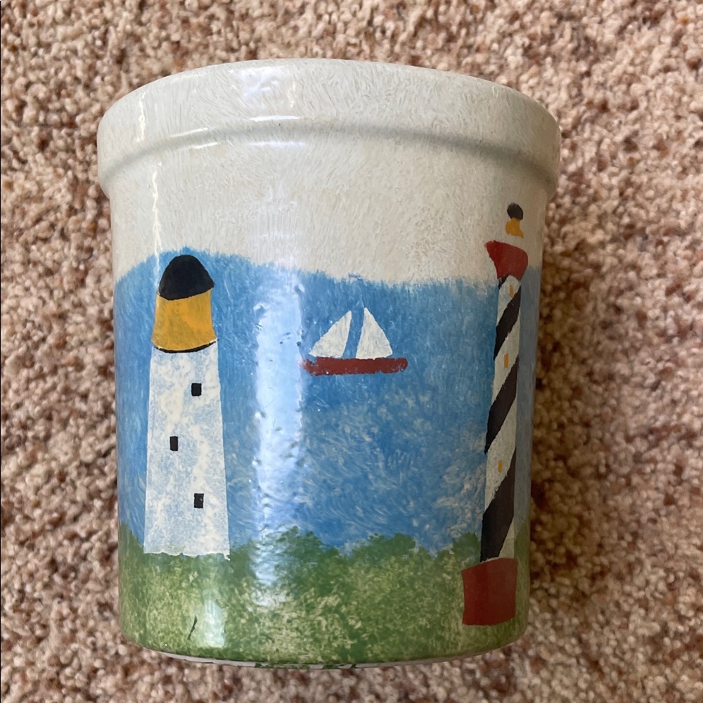 Rosewood pottery Ceramic Pot Nautical ocean sailboats lighthouses